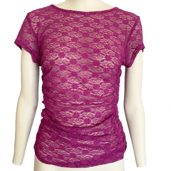 Free People Intimately Keep It Simple Lace Baby Tee in Magenta - Picture 3 of 7